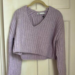 zara purple cropped v neck sweater